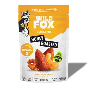 Wild Fox Honey Roasted Omega Trail Mix - High Protein Nut Snack with Sweet Honey Flavor, 900mg ALA Omega-3, Cashews, Almonds & Walnuts, Healthy Energy Snack