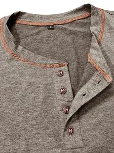 Men's Henley T-Shirt Contrast Stitching Short Sleeve Round Neck Casual Fashion Slim Fitted Tops For Summer