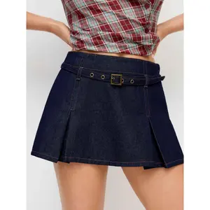 Cider Denim Low Rise Buckle Mini Skirt With Belt