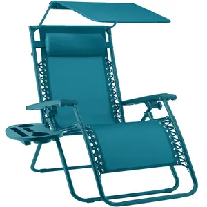 Best Choice Products Folding Zero Gravity Recliner Patio Lounge Chair w/ Canopy Shade, Headrest, Tray