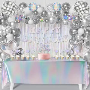 78-Piece Iridescent Disco Party Set 60s & 70s Groovy Theme, Balloon Arch, Cake Toppers & More