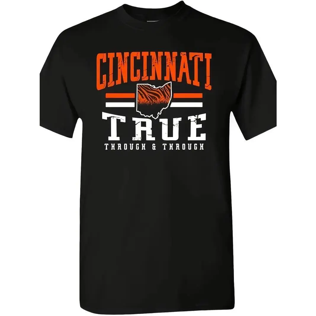 Vintage Cincy True Graphic Tee - 100% Cotton, Casual Crew Neck, Heat Transfer Print