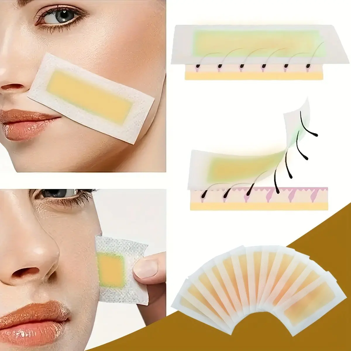 Gentle Hair Removal Wax Strips for Face, Lip and Eyebrow, Sensitive Skin Care, Easy to Use Waxing Strips for Small Areas, Body Care