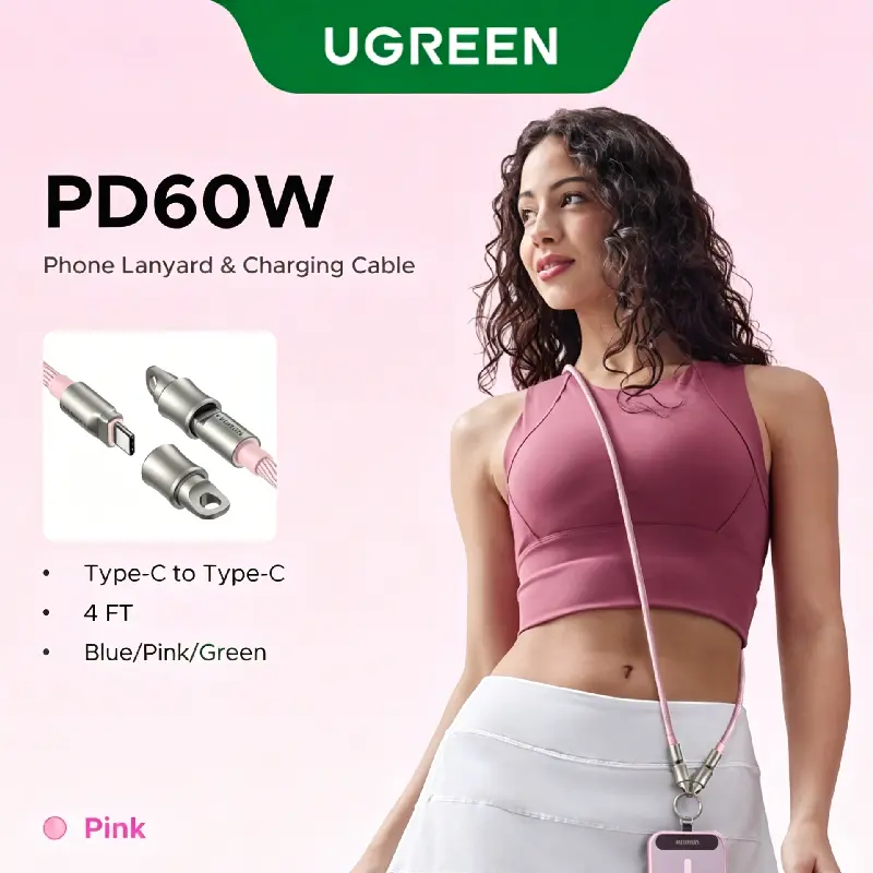 UGREEN Phone Lanyard Crossbody USB C Cable, PD60W USB C to USB C Cables, Anti Theft Phone Strap Universal Cell Phone Neck lanyard for iPhone/Samsung/Android Phones(3.93ft) ,DealsForYouDays