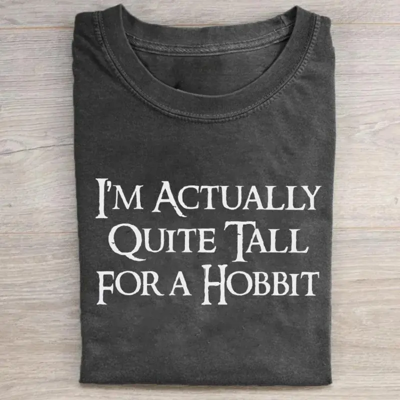 JRR Tolkien Vintage I'm Actually Quite Tall for a Hobbit Graphic Tee Ver 2 The Lord of The Rings Movie Shirt Casual Crewneck for Men High-Quality Gildan Blanks