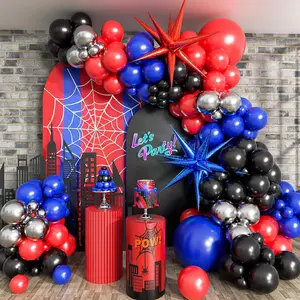 132PCS Black Red Blue Balloon Garland Kit Spider Theme Arch for Baby Shower Birthday Party Decorations