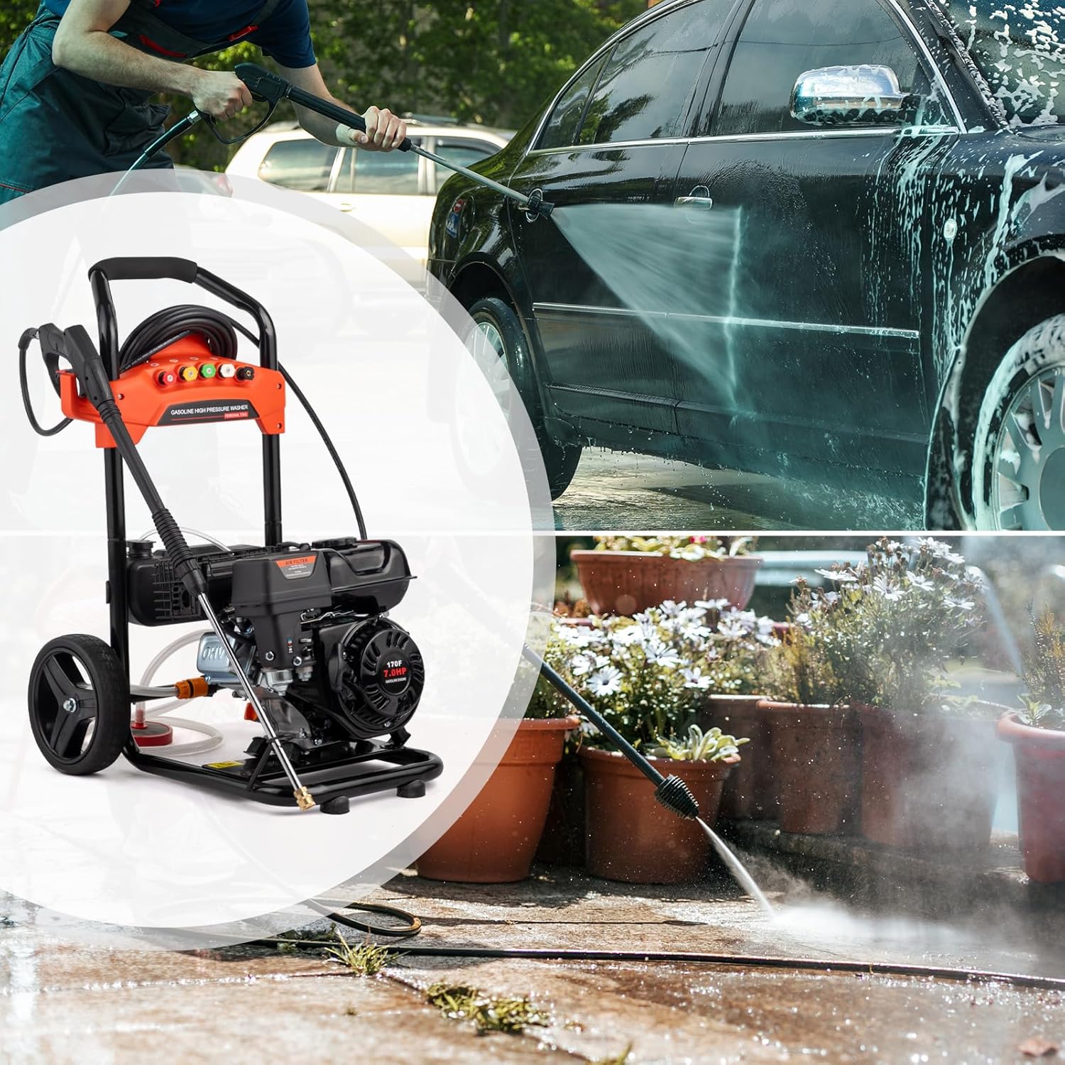 Gas Pressure Washer, 2700 PSI and 2.3 Max GPM, 5 Nozzle Tips 26FT Hose Power Washer with Soap Tank/Spray Gun and, Customized Gas Pressure Washer, 2700 PSI and 2.3 Max GPM, 5 Nozzle Tips 26FT Hose Power Washer with Soap Tank/Spray Gun and, Customized
