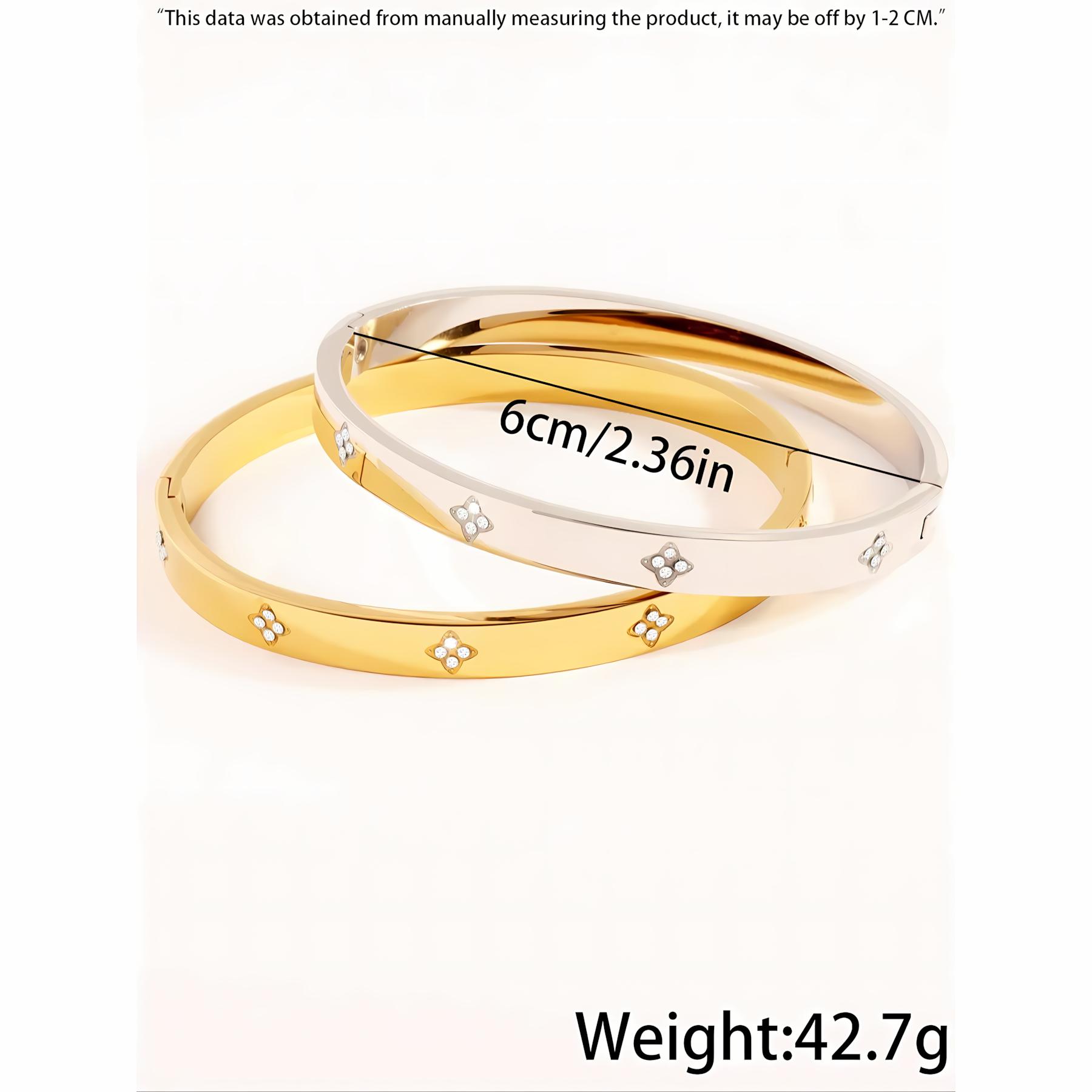 2Pcs Fashion Rhinestone Stainless Steel Bangles, Elegant Versatile Bracelet Set, Stylish Party & Daily Hand Jewelry for Men & Women