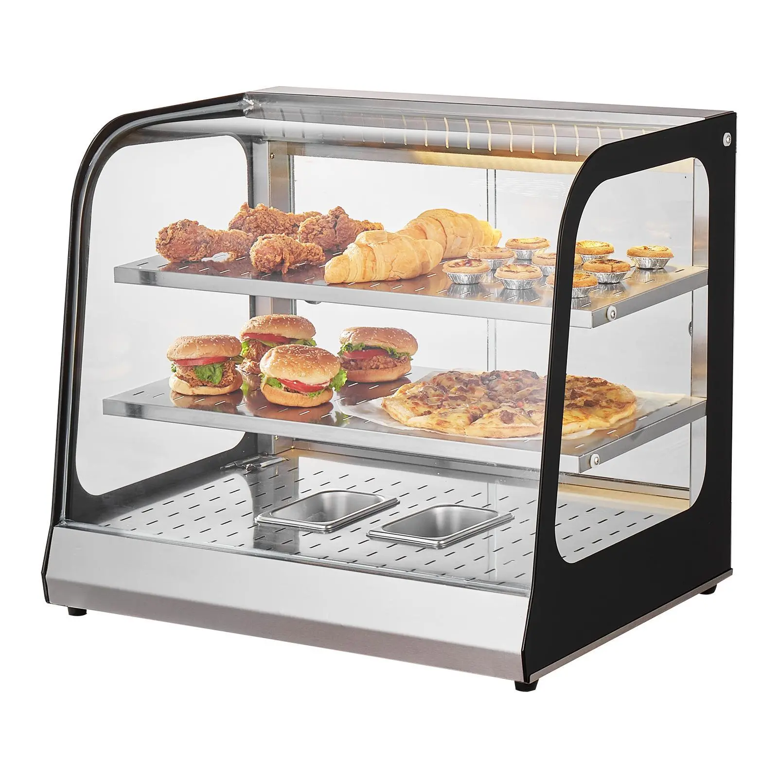 【summerfinds】VEVOR 2-Tier Commercial Food Warmer Display, 850W Food Display Warmer w/ Tempered Glass and Steam Heating, 86℉~185℉ Temperature Control, 111L Large Capacity for Hamburger, Pizza, Bread, Fried Chicken, Commercial Kitchen Appliances, Food Wa
