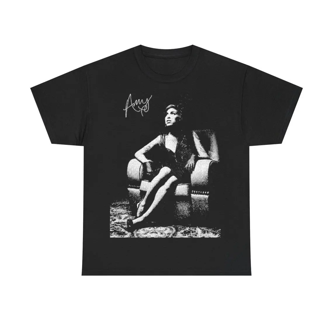 Women's Fitted Short-Sleeve Cotton T-Shirt - Amy Winehouse Back To Black Album Digital Print Top, Vintage Portrait Womenswear, All-Seasons 5XL Gift For Fans