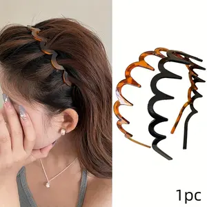 Women's Summer Wave Hair Band, High Top Design, Toothbrush Comb Style, Vintage Elegant Tortoiseshell Pattern, Anti-Slip Lace Detail, Headbands Women
