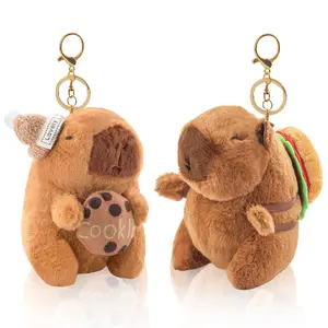 Kawaii Capybara Bag Charm – Mini Plush Keychain with Cookie Accessory and Hamburger Backpack for Daily Carry