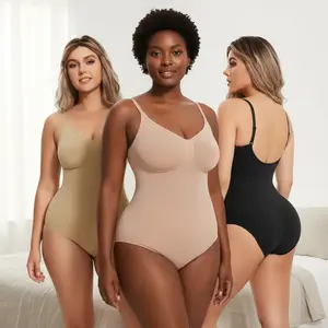 JIAJIA Seamless One-Piece Tummy Tucking Bodysuit Comfort Sleeveless Tops Shapewear for Women Soft V Neck Simple Comfy Sculpting Snatched Waistline Elegance
