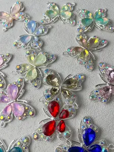 Alloy Semi-finished Products Rhinestone Bow Decorated Butterfly Embellishments Decorative Accessories DIY Half-Finished Random Colors 10 Pieces Pack Wholesale