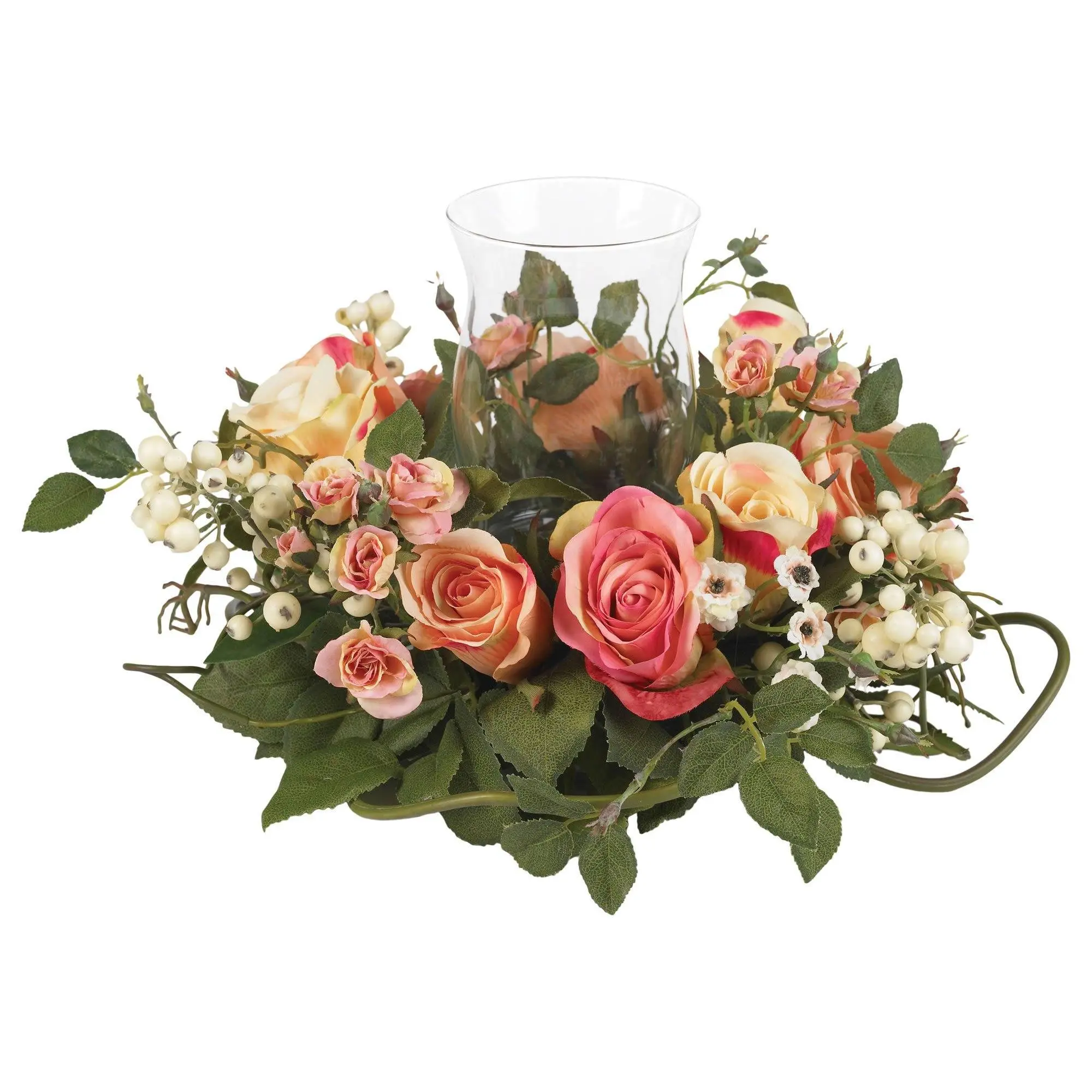 Silk Rose Candelabrum Decorative Floral Arrangement - Home Decor Centerpiece with Light & Plants, Ideal Home Gift