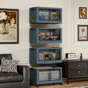 Freely Stackable Combine Storage Cabinet Transparent Visible Door No Assembly With Brake Pulleys Kitchen Snack Seasoning Home Organizer