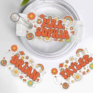 Groovy Custom Tumbler Name Tag, Stanley Topper for Tumbler Lid, Teacher Gift, Personalized Stanley Name Plate, Stanley Accessories, Stanley name tag