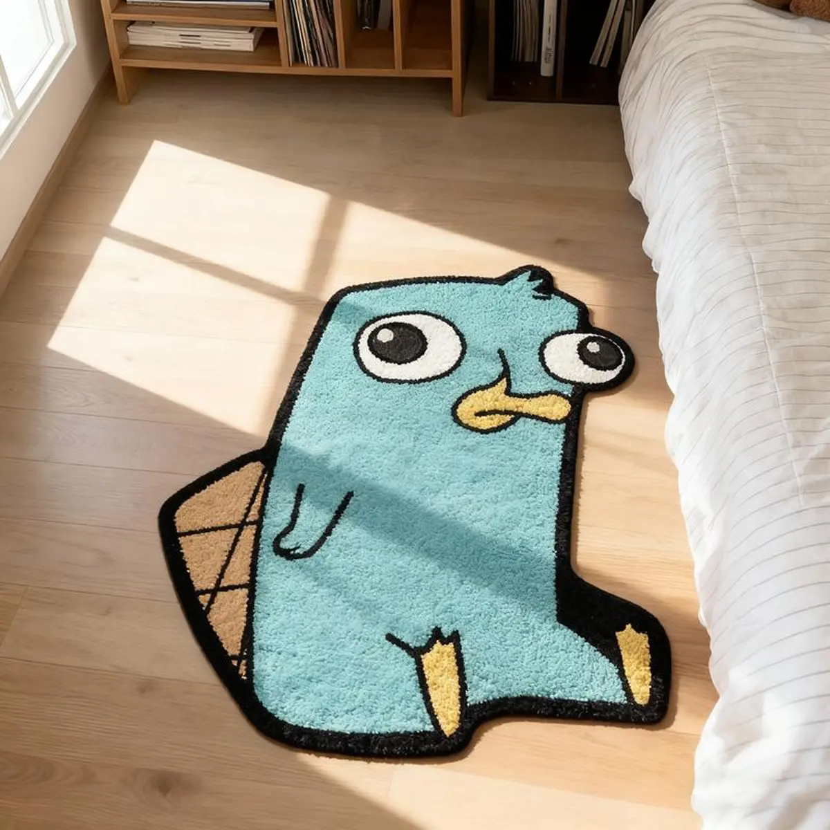 Cute Blue Platypus Rug, Fun Cartoon Design, Soft Comfortable Plush Mat, Cartoon Pattern Rug, Ideal for Living Room Bedroom Bedside Closet Bathroom, Contemporary Rugs