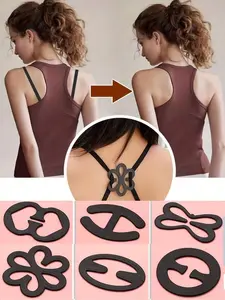 6 Pcs Underwear Strap Non-Slip Buckles，Flower, Heart Geometric Patterns,（Abs Resin Material） Cute Style, All Seasons Accessory Women