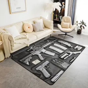 Army Rifle Machine Gun Living Room Rugs,Gun Pattern Accent Rug Area Rug,War Theme Indoor Floor Mat,Decor Military Themed Non Slip Carpet