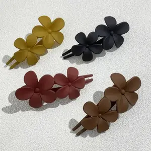 4pcs Matte French Barrettes, Elegant Floral Hair Clips with Claw Clamps, Non-Slip Design for Women, Wedding & Summer Party Accessories, Black, Mauve Pink, Brown