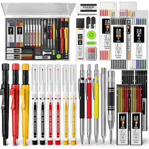 36 Pack Carpenter Pencils Set With 102 Refills, Construction Pencil With Sharpener, Deep Hole Long-Nib Marker Pens, Automatic Center Punch and Carbide Scribe Tool for Woodworking with Case