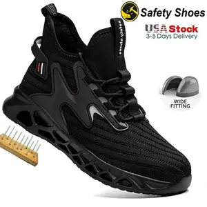 Steel Toe Work Shoes for Men Lightweight Comfortable Industrial & Construction Work Safety Sneakers Indestructible Safety Boots Steel Toe Tennis Black Shoes