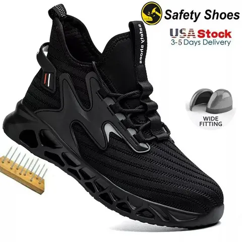 Men's Closed-Toe Industrial Fabric Work & Safety Shoes - Lace-Up Breathable Worker Footwear, Lightweight Construction-Grade Outdoor All-Season Industrial Footwear