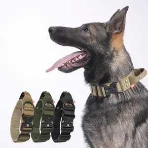 Tactical Dog Collar with Control Handle,  Military Nylon Collar with Heavy-Duty Metal Buckle, Durable Training Collar for Medium & Large Dogs adjustable fit