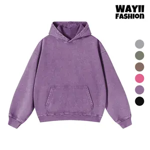 Wayii Fashion Womens Oversized Acid Wash Hoodie Pullover Sweatshirts Vintage Loose Fit Winter Long Sleeve Comfy Cotton Fleece Jacket