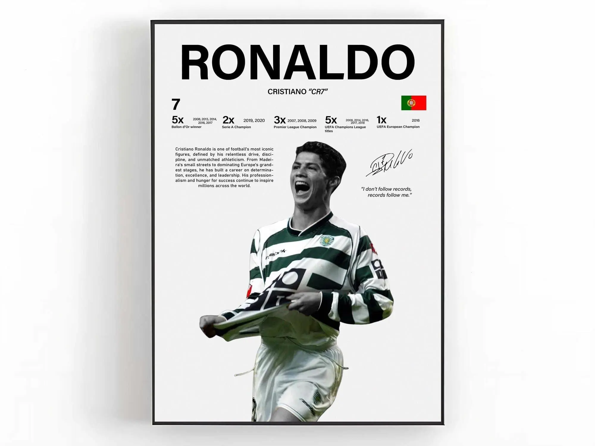Cristiano Ronaldo Poster Football Wall Art Soccer Print Sports Room Decor Fan Gift ( Unframed - Print Only )