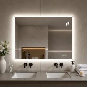 ARCH 30 x 36 Inch Frameless Front-Lit LED Bathroom Mirror with Anti-Fog, 3 Color Temperatures, Stepless Dimming, Smart Memory, Shatter-Resistant Glass, IP44 Waterproof, UL Certified, Modern Wall-Mounted Vanity Mirror for Makeup, Shaving, Grooming