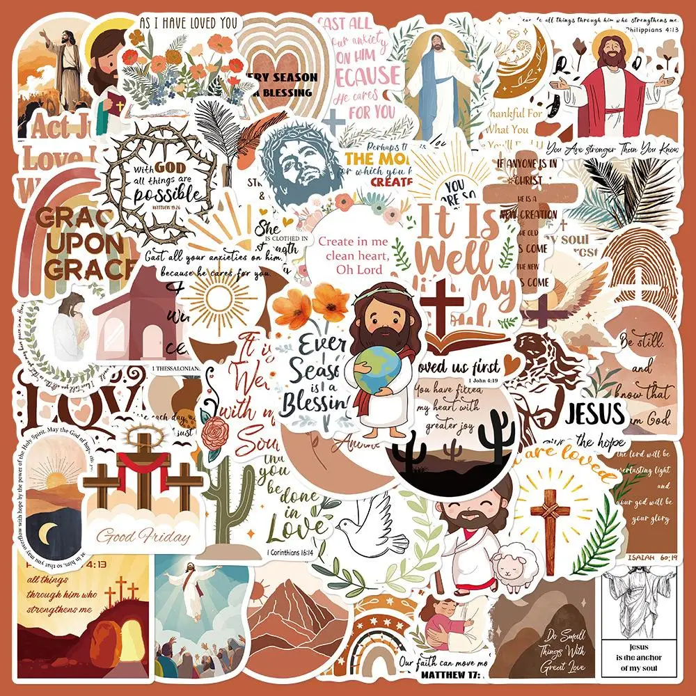 Jesus Themed Sticker, 50pcs Waterproof Decorative Sticker with 1 Count Storage Box, for Phone Case, Laptop, Skateboard, Scrapbook, Journal