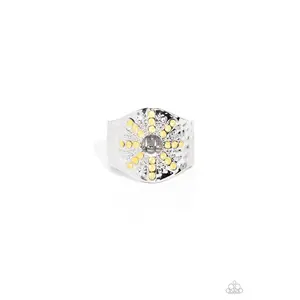 Stylish Sunbeams - Yellow Rhinestone Silver Ring - Paparazzi