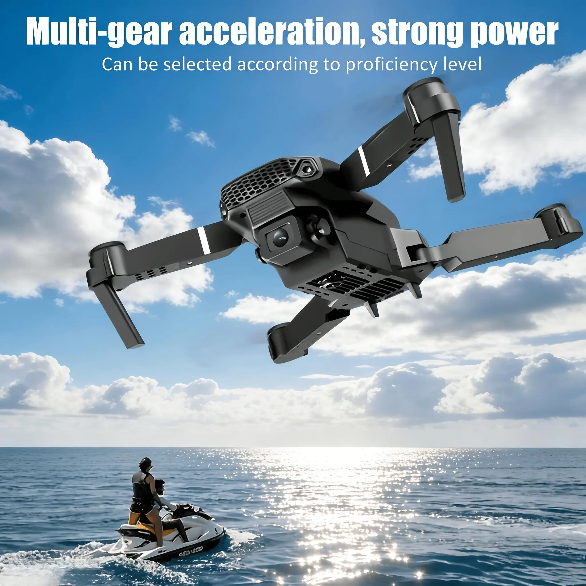 E88-MAX Folding Drone with 2 Cameras, 360° Stunt Flips, Carry Bag, Accessories & Auto Recording – Dual-Camera Outdoor Aerial Photography Companion for Summer Road Trips