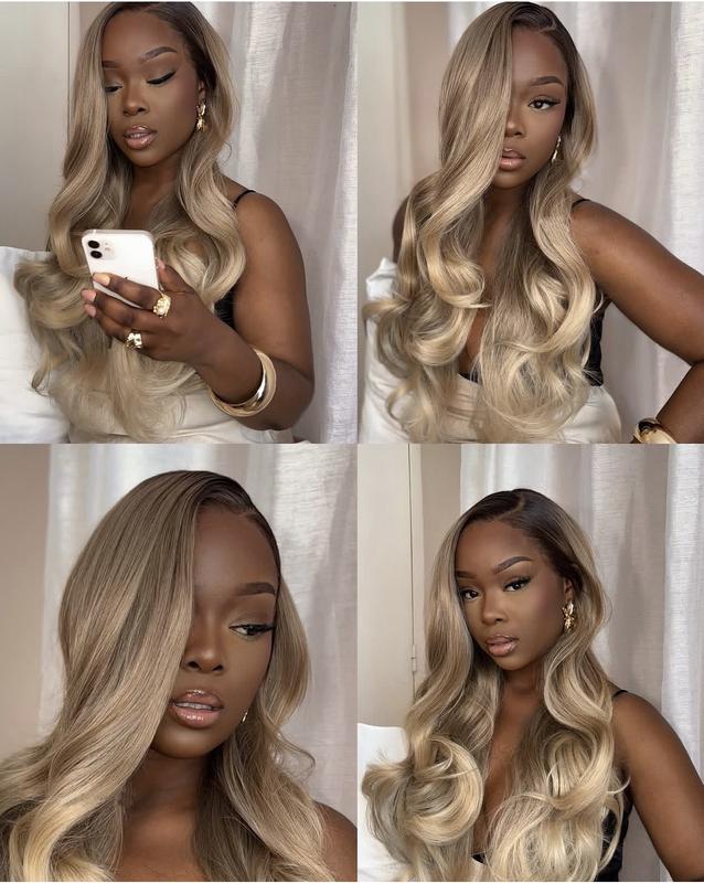 KEPHARE Ombre Brown Roots Ash Blonde Wigs Human Hair 180% Density 4x4 Body Wave Lace Front Wigs Glueless Ombre Blonde Colored 4x4 Hd Thin Glueless Wig Pre Cut Pre Plucked