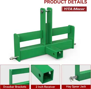 YITAMOTOR 3 Point Hitch Receiver for Category 1, 2" Receiver Tractor Drawbar Attachments with Suitcase Weight Brackets