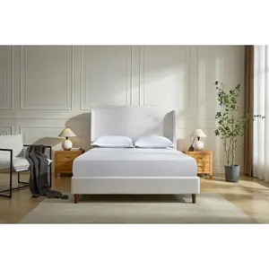 Upholstered Wingback Bed Size Queen / Tall 54" Headboard Upholstered Queen Bed / Premium Textured Canvas Chenille Look Ivory / Minimalist Designs / No Box Spring Needed / Easy Assembly / Queen, Bed Frame