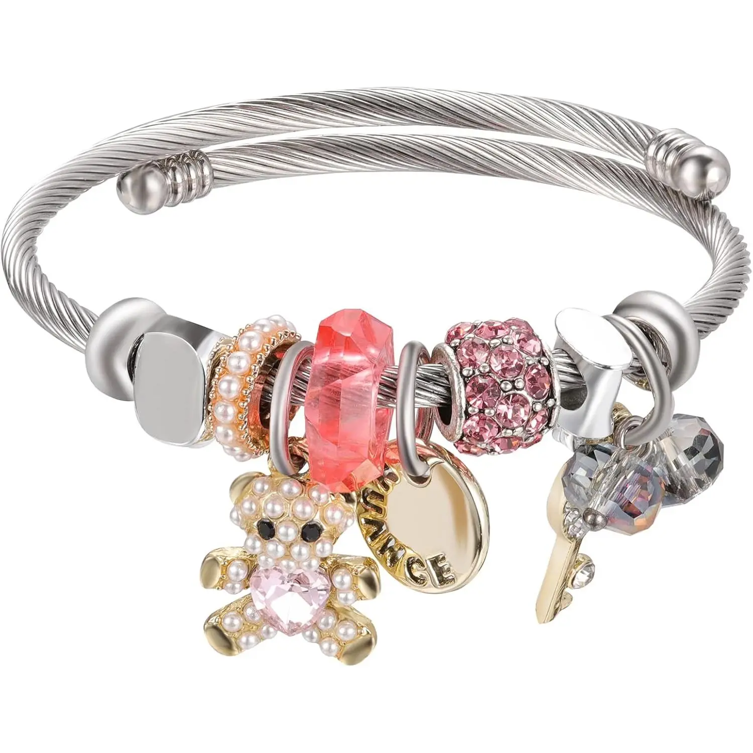 BB5 Cartoon Charms Adjustable Bangle for Girls - Silver Stainless Steel Butterfly Bracelet, Exquisite Birthday Gift Ideas with Gift Box, Girls Wear Holiday Jewelry, Butterflies, Lightweight, Cute Cartoons, Hypoallergenic, Happy Birthday