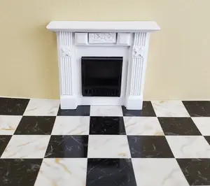Dollhouse Miniature Black White Gold Marble Tile Flooring Card 1:12 Scale World Model