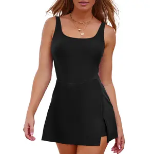 Aleumdr One Piece Swimdress Swimsuit for Women Tummy Control Split Hem Skirt Bathing Suit with Pockets Fabric