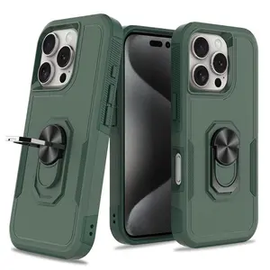 Shockproof Protective Case with Built-in Kickstand for iPhone 16, 16E, 16pro, 16promax, 16plus Upgraded Durable Soft TPU Case with Finger Ring Kickstand, 360 Degree Rotating Ring Grip Adjustable Smartphone Protective Phone Case