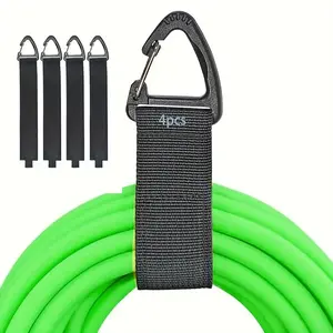 4pcs Heavy-Duty Extension Cord Organizer Box - 100ft Black Cable Storage Strap with Hook & Loop, Durable Nylon Wire Wrap for Garage and Home