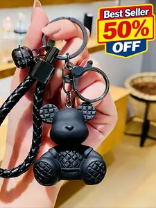 Cute Bear Design Keychain, Fashionable Unisex Keyring, Teddy Keys, Creative Plaid Sitting Bear Keychain, Elegant Couple Gift, Car Bag Pendant