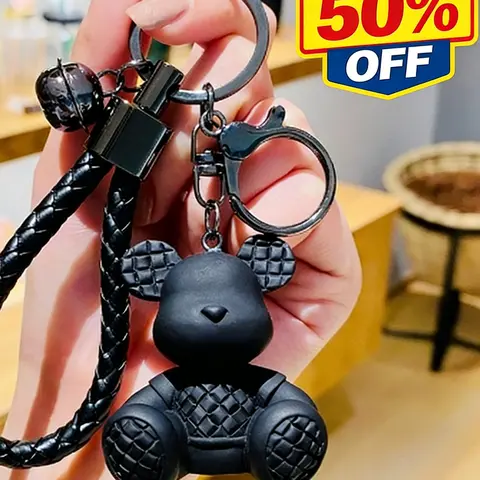 Cute Bear Design Keychain, Stylish Keychain, Fashionable Unisex Keyring, Teddy Keys, Creative Plaid Sitting Bear Keychain, Elegant Couple Gift, Car Bag Pendant, Key Chain For Car Keys