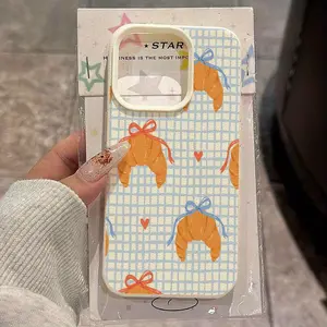 The Blue Checkered Croissant Style Pattern Is Suitable for Iphone 16 Pro Max Cases, As Well As for iphone 15 Pro Max/14/16 Plus/15/13 Pro/12/11, It Features a Minimalist TPU Design, Is Drop-Resistant, And Offers Stylish Protection with a High Aesthetic Ap