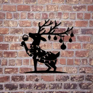 1 piece of retro black metal reindeer wall decoration - elegant standing deer horn design, sturdy iron structure, suitable for seasonal holiday home, courtyard or housewarming gifts, perfect for Christmas and year-round decoration