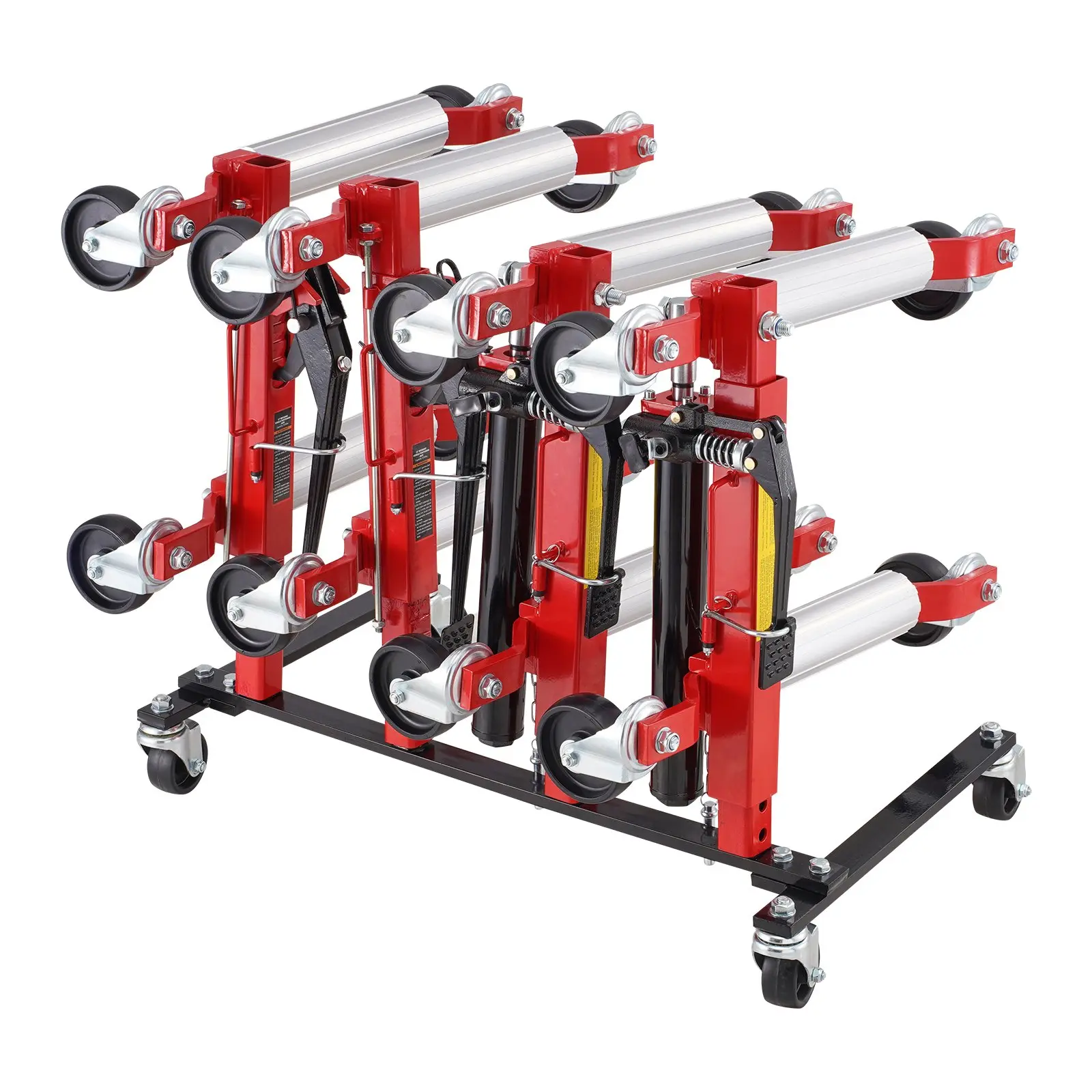 VEVOR Hydraulic Car Dolly Rack Jack Stand Organizer with 4-Dolly Capacity, 4 Swivel Casters, Rolling Caster, Insert Slot Fix, Storage Organization, Rolling Trolley for Home Improvement Building Supplies