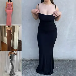 Women's Maxi Bodycon Dress Sexy Spaghetti Strap Sleeveless Tight Slip Long Dresses Spaghetti Strap Slip Elegant Evening Party