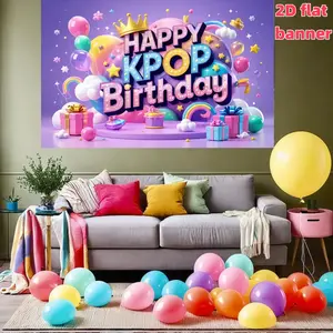 Kpop Korean Wave Birthday Celebration Background Banner, Activity Decoration Fabric Banner, Polyester Material, Suitable for Living Room, Bedroom, Office, Birthday, Anniversary, Home Decoration, Outdoor and Indoor Parties, Photography Background Cloth